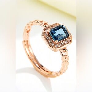 18K Rose Gold-Plated Adjustable Topaz Chain Ring Azure